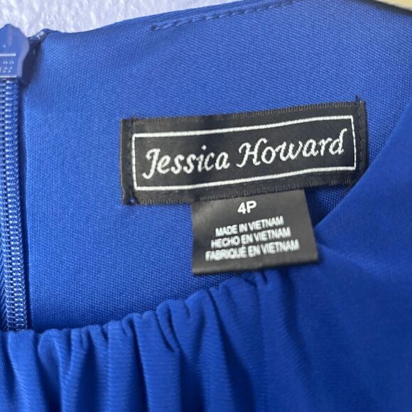 Women's Jessica Howard Dress Midi Tie Around Waist High Neck Short Sleeve Blue - Picture 9 of 9